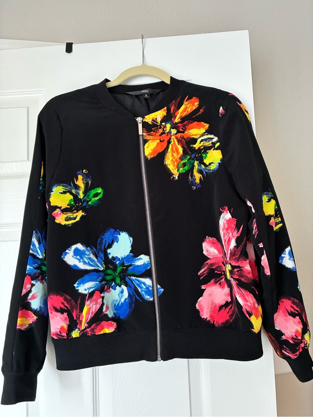 Massimo Black Bomber Jacket with Multicolor Floral Print